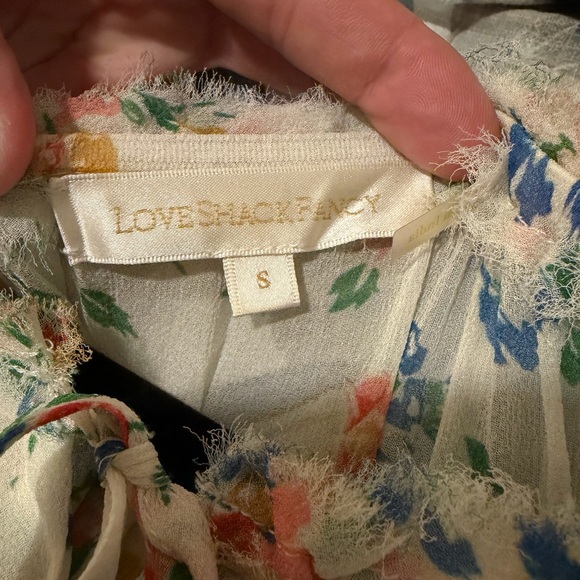 LoveShackFancy SILK Cream Floral Mini Dress Long Sleeve with Tiered Skirt - Picture 8 of 10